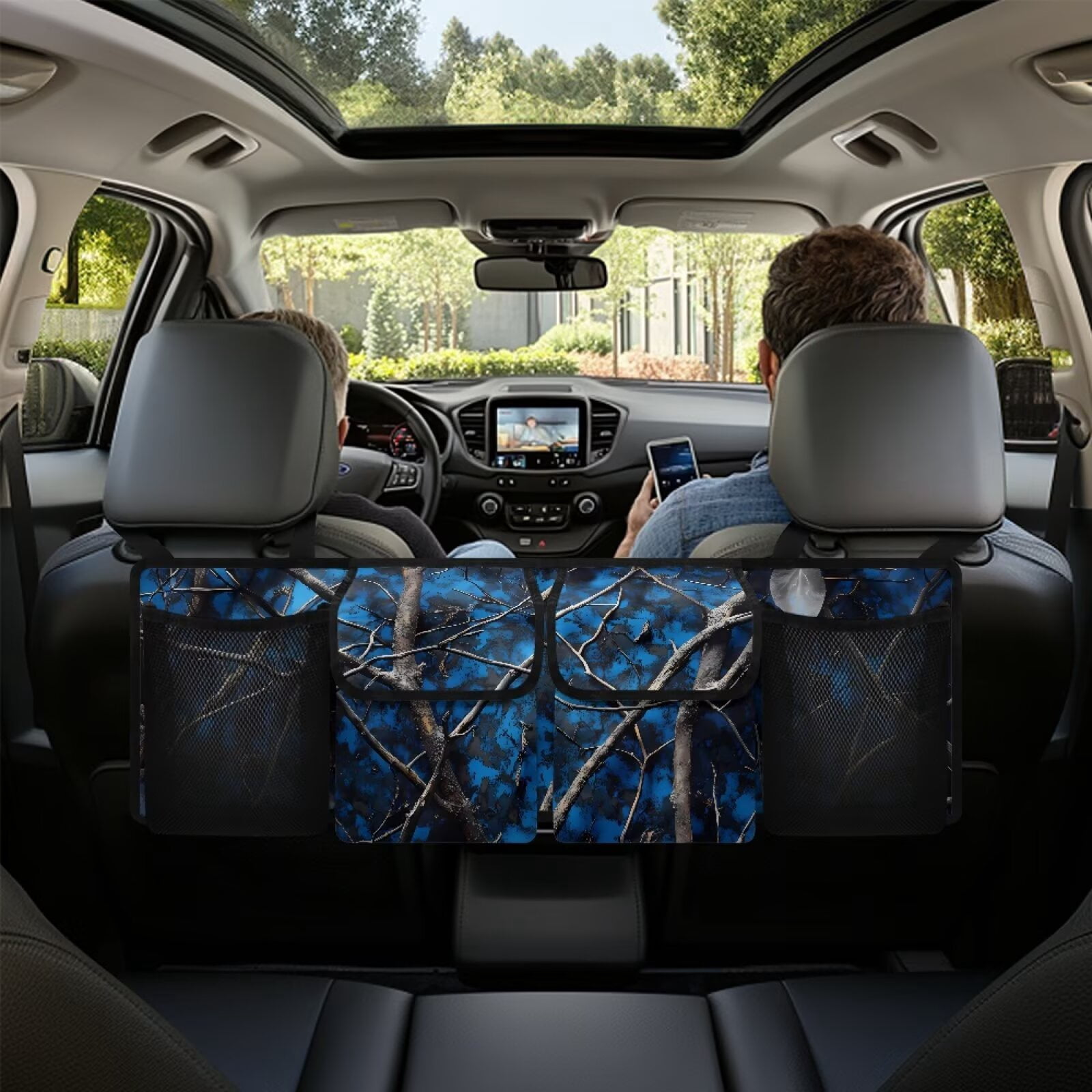 KUIFORTI Car Trunk Organizer, Blue Camo Backseat Hanging Large Storage with Adjustable Straps, Collapsible Cargo Bag, Car Interior Accessories for Auto SUV MPV