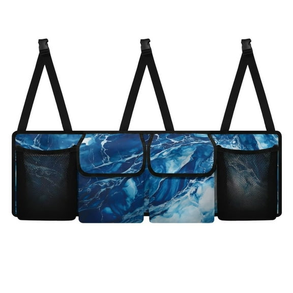 KUIFORTI Car Trunk Organizer, Blue Marble Backseat Hanging Large Storage with Adjustable Straps, Collapsible Cargo Bag with 4 Pockets, Sturdy Space Saver Frees Trunk Floor for SUV, Truck, MPV