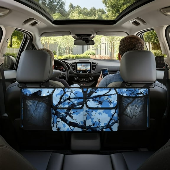 KUIFORTI Car Trunk Organizer Oxford Cloth Blue Camo Car Organizers and Storage with Adjustable Straps, Waterproof Cargo Bag with 4 Pockets, Sturdy Space Saver Frees Trunk Floor for SUV, Truck, MPV