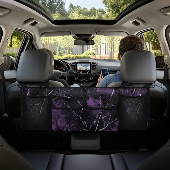KUIFORTI Car Trunk Organizer for Women with 4 Pockets Purple Camo Back Seat Car Organizer, 37.01"*11.8", Frees Trunk Floor, Sturdy Space Saving Expert
