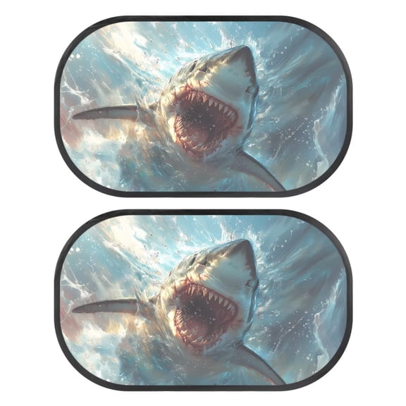 KUIFORTI Car Window Shades, Cling Car Sun Shade for Rear Window and Side Window, 2 Pack Stretchable Car Window Screens, Adjustable Window Cover, Shark