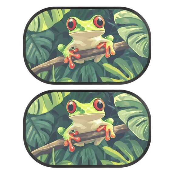 KUIFORTI Car Window Shades, Cling Car Sun Shade for Rear Window and Side Window, 2 Pack Stretchable Car Window Screens, Adjustable Window Cover, Frog