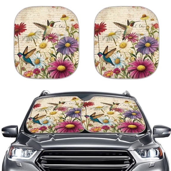 KUIFORTI Car Windshield Sun Shade 2-Piece Foldable Car Foldable Front Window Sunshades Sun Visor Protector Blocks UV Rays Keep Your Car Cool, Hummingbird Floral