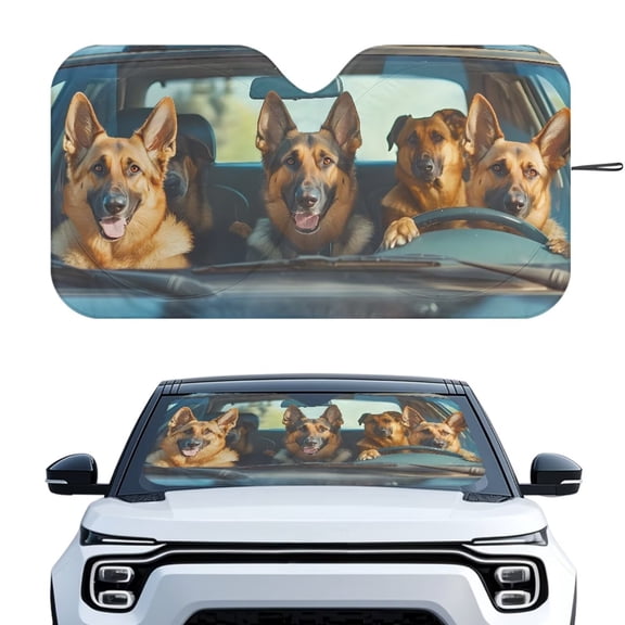 KUIFORTI Car Windshield Sun Shade for Car Truck & SUV - Cute Dog Auto Front Window Sunshade, Shield Cover for Car Screen, Protector Blocks UV Rays and Keeps Vehicle Cool (66.53×34.44 Inch)