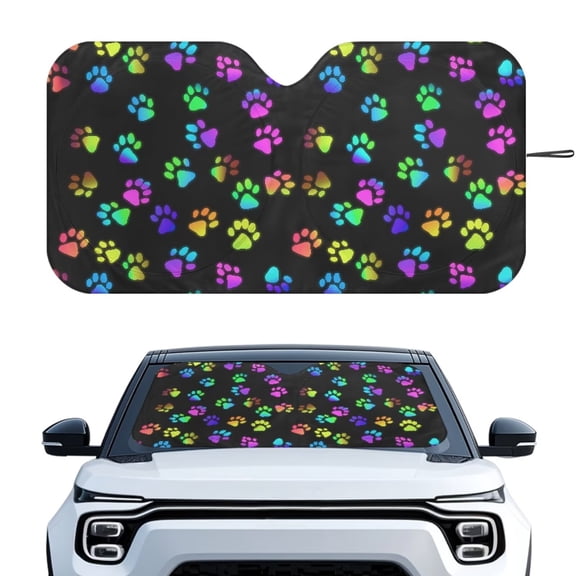 KUIFORTI Car Windshield Sun Shade Cute Paw Print Car Window Shades for Front Window to Block Sun, Keep Car Interior Cool, Easy to Use