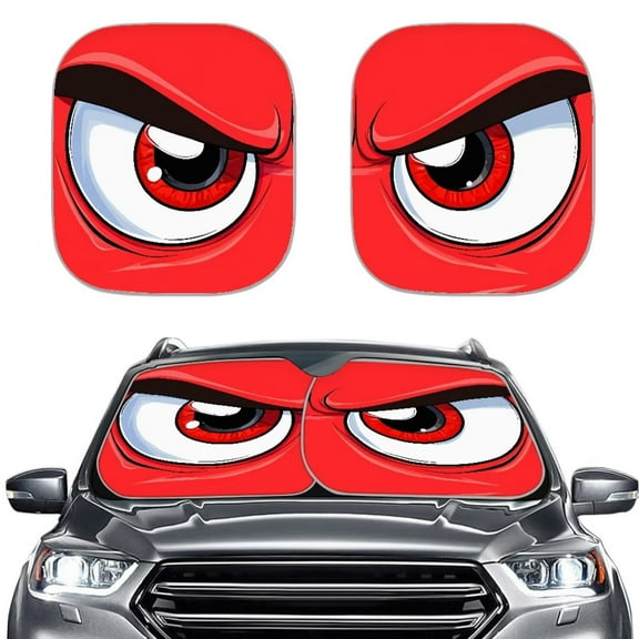KUIFORTI Car Windshield Sun Shade, Foldable Car Sun Shade Funny Car Eyes Sun Visor for Car Windshield, Wear-Resistant Front Windshield Cover 2Pcs Set