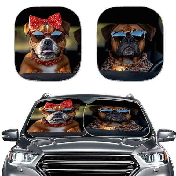 KUIFORTI Car Windshield Sun Shade Funny Dog Car Shades for Front Windows, 2 Pieces Universal Auto Sun Shades Front Windshield Heat Resistant Car Shield Sun Protector for Suv Truck Sedan Van