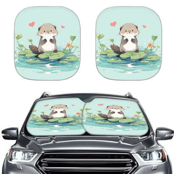 KUIFORTI Car Windshield Sun Shade, Universal Sun Shield Reflective Sun Blocker, Reusable Car Interior Sun Protection Front Window Shield, Otter Green