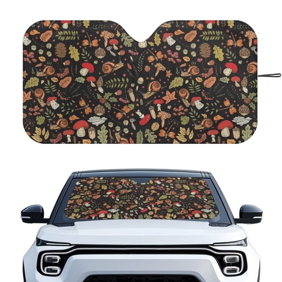KUIFORTI Car Windshield Sun Shade for Women, Mushroom Sunshade for Windshield Foldable Sun Visor Protector Accessories for Cars, Trucks, SUVs, Blocks UV Rays and Sun Glare, 66.53" x 34.44"