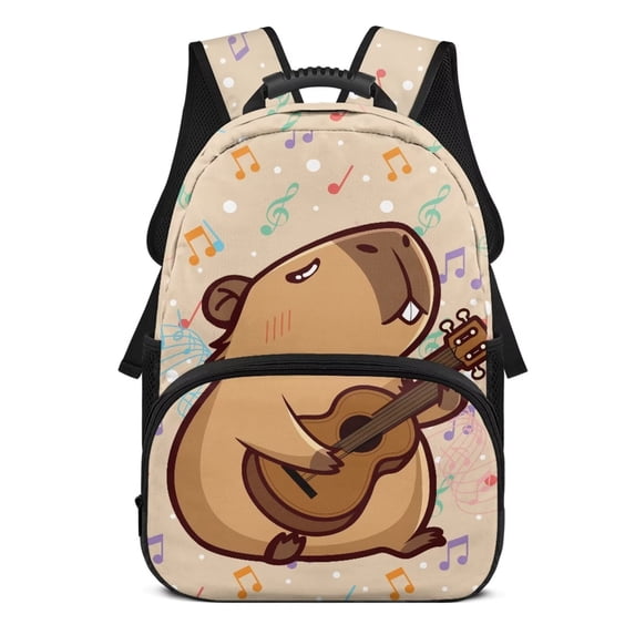 KUIFORTI Cartoon Capybara Guitar Music Print Kids Backpack LLightweight Polyester School Bag for Elementary Middle Boys Girls Back to School Gift for Students