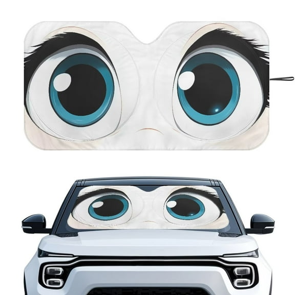 KUIFORTI Cartoon Eyes Front Auto Car Windshield Sun Shade Easy Fold, Reflective Polyester Blocks Heat and Sun. Foldable Sun Shield That Keeps Your Vehicle Cool