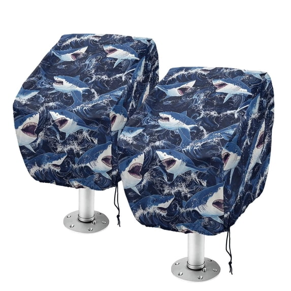 KUIFORTI Cartoon Shark 2 Pack Boat Seat Cover Easy to Fold Fishing Chair Cover with Drawstring Waterproof Durable Universal Boat Accessories 23W x 21D x 24H Inch