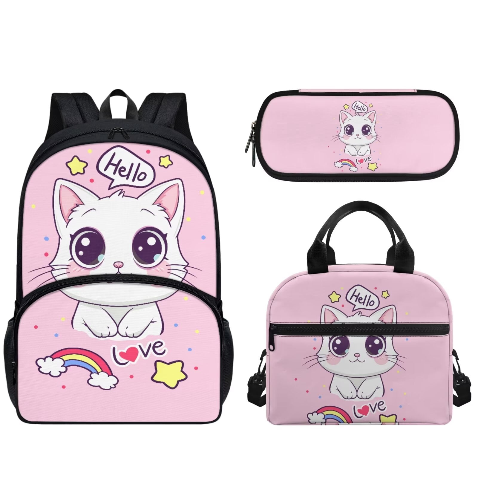 KUIFORTI Cat Backpack for School Bookbag Girls Backpack with Lunch Box ...