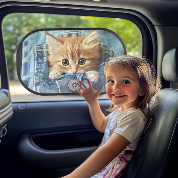 KUIFORTI Cat Car Window Shades for Kids, Cling Auto Window Shade for Baby In Car, Glare and UV Rays Protection, Suitable for SUVs, Minivans and Full Size Cars