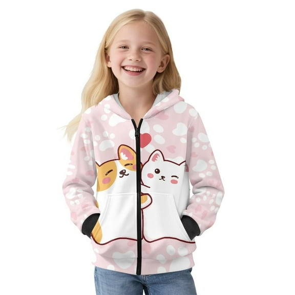 KUIFORTI Cat and Dog Girls Hoodies 11-13 Fleece-Lined Active Performance Zip Up Hoodies for Girls Comfortable Fashion Casual Long Sleeve Jacket for Daily Life