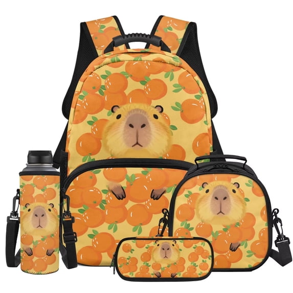 KUIFORTI Cherry Blossom Axolotl 4PCS Girls Backpack Set, Fashion School Bag with Lunch Box Pencil Pouch Water Bottle Sleeve for Elementary Middle School Back to School Essentials Gifts