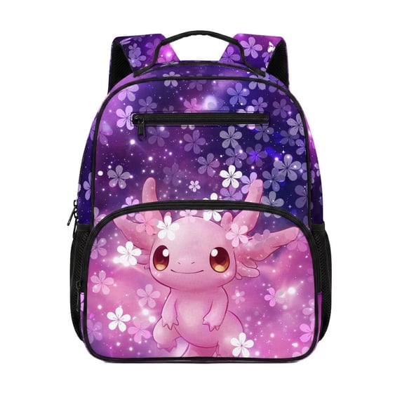 KUIFORTI Cherry Blossom Axolotl Toddler Backpack Girls Kids School Bag with Multiple Organizer Pockets Adjustable Straps for Preschool Kindergarten Back to School Gifts
