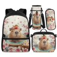 thumbnail image 1 of KUIFORTI Cherry Blossoms Capyabra Backpack with Lunch Box, 4Pcs Kids School Bag Set for Elementary Primary Middle School Students, Boys Girls Bookbag Back to School Supplies, 1 of 7