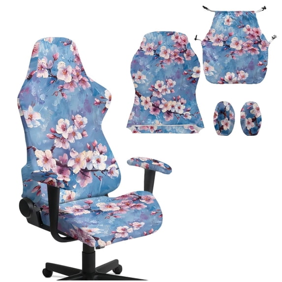 KUIFORTI Cherry Blossoms Gaming Chair Covers Slipcovers Easy Installation Game Computer Office Desk Chair Cover Protector Waterproof for Office and Computer Chairs