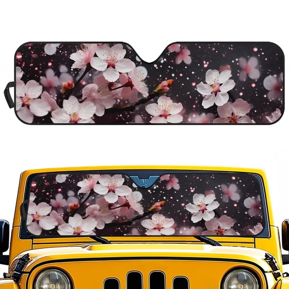 KUIFORTI Cherry Blossoms Sunshade Windshield Cover Front Windshield Shade for Sun, Heat and UV Rays Foldable for Jeep Wrangler JL JLU & Jeep Gladiator Heat Sun Shield Accessories