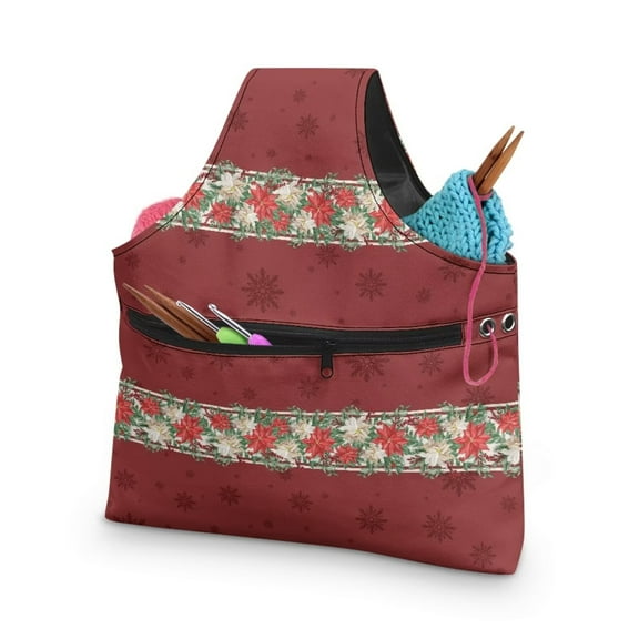 KUIFORTI Christmas Decor Crochet Bag Flower Yarn Bag Large Crochet Bags for Crocheting Travel Yarn Project Bag, Yarn Tote Bag Knitting Needles Holder Bag