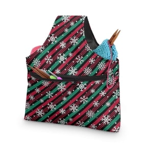 KUIFORTI Christmas Yarn Bag, Christmas Striped Knitting Bag Snowflake Crochet Tote Bag, Knitting Needles Holder Bag Yarn Project Bag Large Size