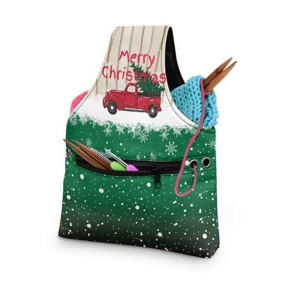 KUIFORTI Christmas Yarn Bag, Knitting Bag Portable Crochet Bags, Merry Christmas Decor, Travel Knitting Wrist Bag, Yarn Tote Bags for Crocheting, Holding Yarn, Knitting Needles Small Size