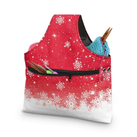 KUIFORTI Christmas Yarn Bag, Snowflake Knitting Bags Crochet Bag, Yarn Storage Bag Organizer, Knitting Needles Holder Bag Yarn Tote Bags for Crocheting, Holding Yarn, Knitting Needles Large Size