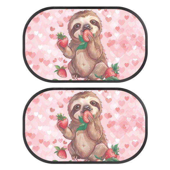 KUIFORTI Cling Car Window Shade for Baby, 2 Pack Cartoon Sloth Window Shades for Car Sun Shade for Car Window Baby, Glare and UV Rays Protection, Pink Strawberry