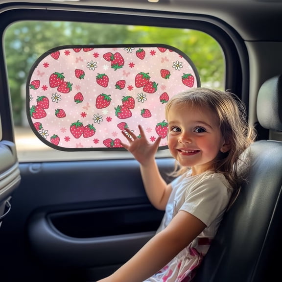 KUIFORTI Cling Car Window Shades for Baby, Strawberry Automotive Interior Sun Protection, 20.47" x 12.59" 2 Pcs Car Privacy Shades for SUV Truck Sedan Van