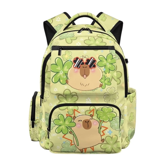 KUIFORTI Clover Capybara Girls Backpack Kids Bookbag Lightweight Comfortable with Multiple Storage Pockets Suitable for Elementary Middle Daily Use