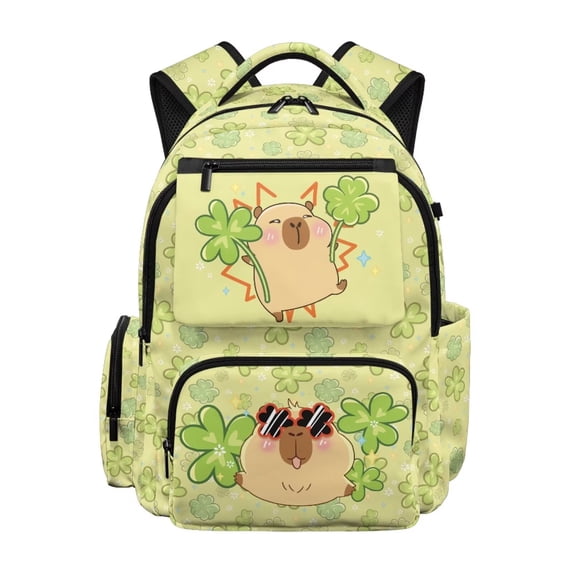 KUIFORTI Clover Capybara Kids School Backpack for Students Elementary School Versatile Bookbag with Multiple Storage Pockets Girls 8-14 Years Backpacks 17 Inch
