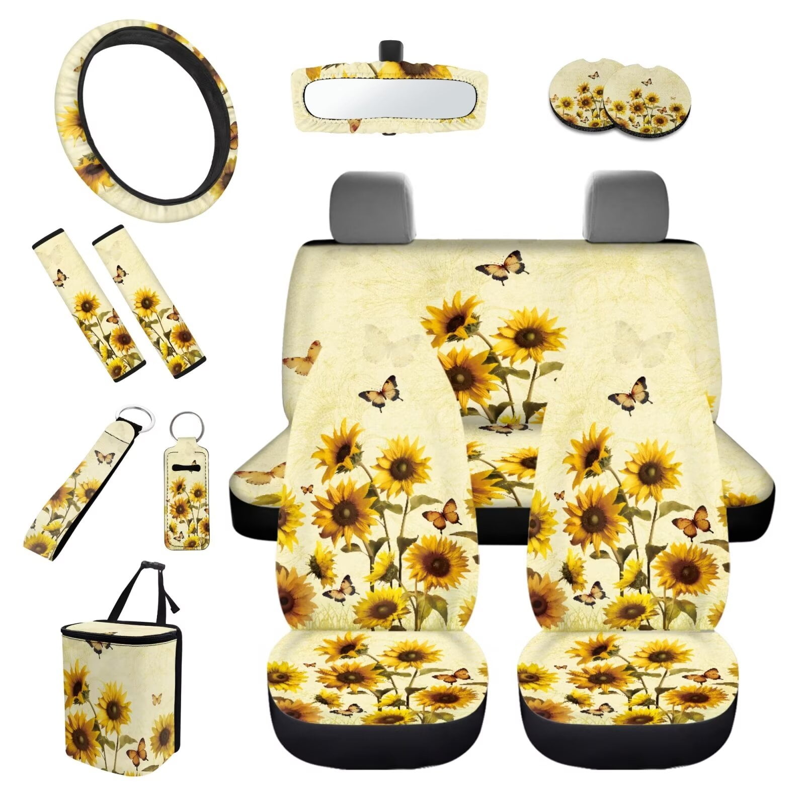 Elegant 46-Piece Bling Set: Steering Wheel Cover, Seat Belt And Diamond Accents