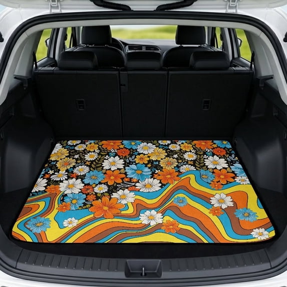 KUIFORTI Colorful Dasiy SUV Trunk Mat 29" x 39" Scratch-Proof Polyester Automotive Trunk Protection Mat Easy to Clean Cargo Liner Fit Most Car Models