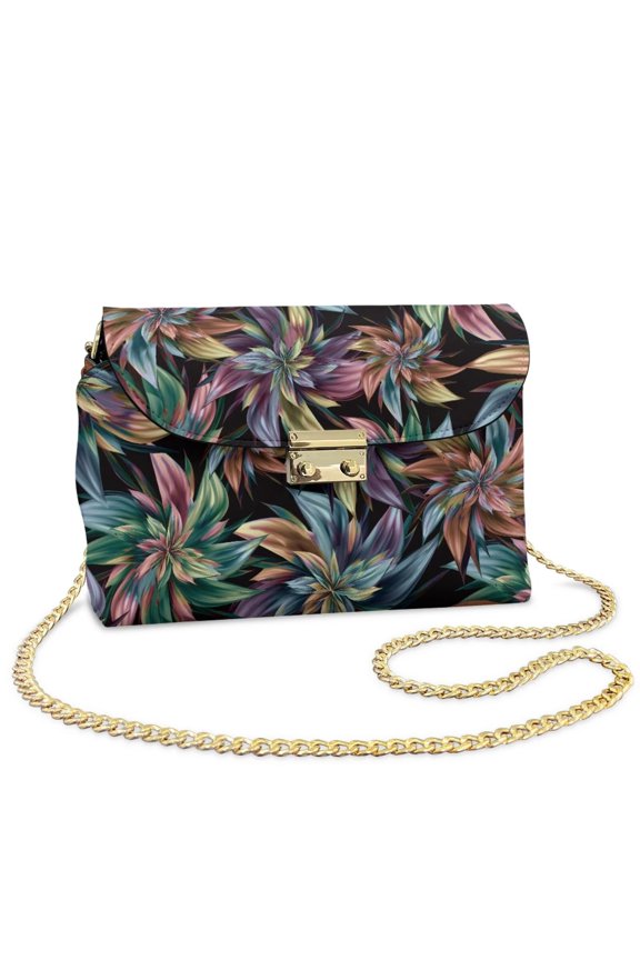 Colorful Flower Leather Crossbody Bags Portability Cell Phone Women's Shoulder Handbags Easy to Carry Soft Shoulder Bag Wallets with Chain Strap for Camping Parties