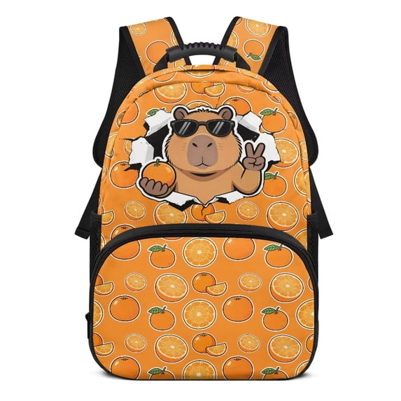 KUIFORTI Cool Orange Capybara Print Kids School Backpack for Boys Elementary Middle Students Large Capacity with Multiple Organizer Pockets Bookbag Back to School Essentials Gifts