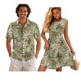 thumbnail image 1 of KUIFORTI Couple Matching Outfits Hawaii Palm Tree Womens Dresses Sleeveless Flowy Dress Button Down Shirt Men Short Sleeve Shirts Soft and Comfortable Quick-dry Gifts for Couples, 1 of 7
