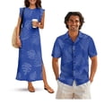 thumbnail image 1 of KUIFORTI Couple Matching Outfits Matching Vacation Outfits for Couples Blue Tropical Leaf Spring Boho Maxi Dress with Pockets Soft and Comfortable Lightweight with Soft Fabric, 1 of 7