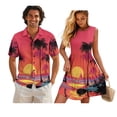 thumbnail image 1 of KUIFORTI Couple Matching Outfits Sunset Palm Trees Spring Womens Dresses Sleeveless Flowy Dress Button Down Shirt Men Short Sleeve Shirts with Soft Fabric Fit for Honeymoon Trip, 1 of 7