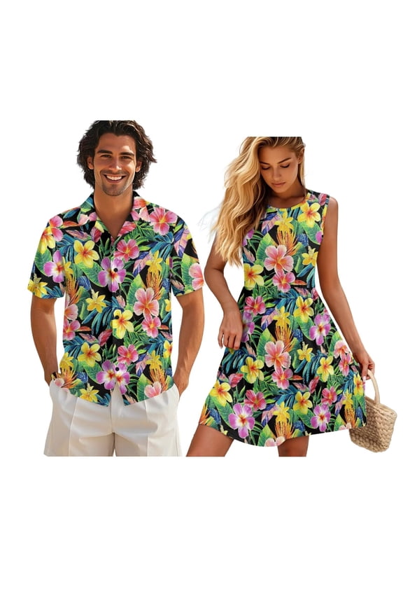 Couple Matching Outfits Tropical Floral Matching Vacation Outfits for Couples Spring Boho Maxi Dress with Pockets Soft and Comfortable Lightweight with Soft Fabric