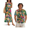thumbnail image 1 of KUIFORTI Couple Matching Outfits Tropical Flowers His and Hers Matching Outfits Vacation Lightweight Casual Beach Vacation Party Shirt 4-Way Stretch Suitable for Everyday Casual Wear, 1 of 7