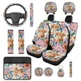 thumbnail image 1 of KUIFORTI Cow Flower Automobile Seat Covers Set of 14 with Car Headrest Protectors Auto Seat Belt Cover Car Steering Wheel Cover Auto Center Console Pad Fit for Most Cars, 1 of 6