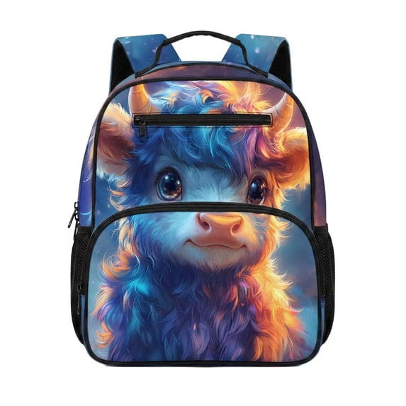 KUIFORTI Cow Print Kids School Bag with Side Pockets Toddler Backpack Fashion Print Bookbag with Adjustable Straps Laptop Compartment for Preschool Kindergarten Daily Use