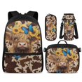 thumbnail image 1 of KUIFORTI Cow Sunflower Backpack and Lunch Box, 4Pcs Kids School Bag Set for Elementary Primary Middle School, Girls Boys Bookbag with Pencil Case Water Bottle Sleeve, 1 of 7