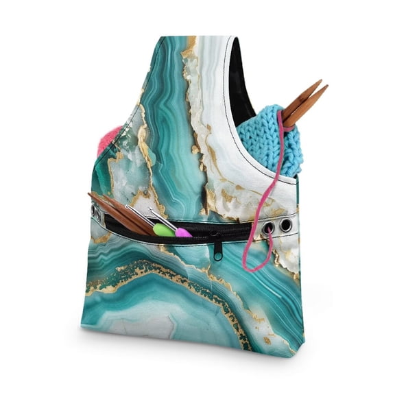 KUIFORTI Crochet Bag Organizer Green Marble Knitting Tote Bag Travel Project Bag Lightweight Yarn Bags Yarn Holder for Knitting on the Go, Size S