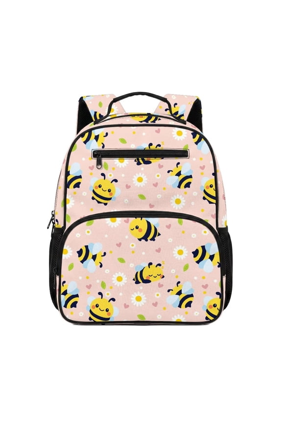 Cute Bee Toddler Backpack Girls Kids School Bag with Front Pockets Adjustable Straps Breathable for Preschool Kindergarten Back to School Gifts