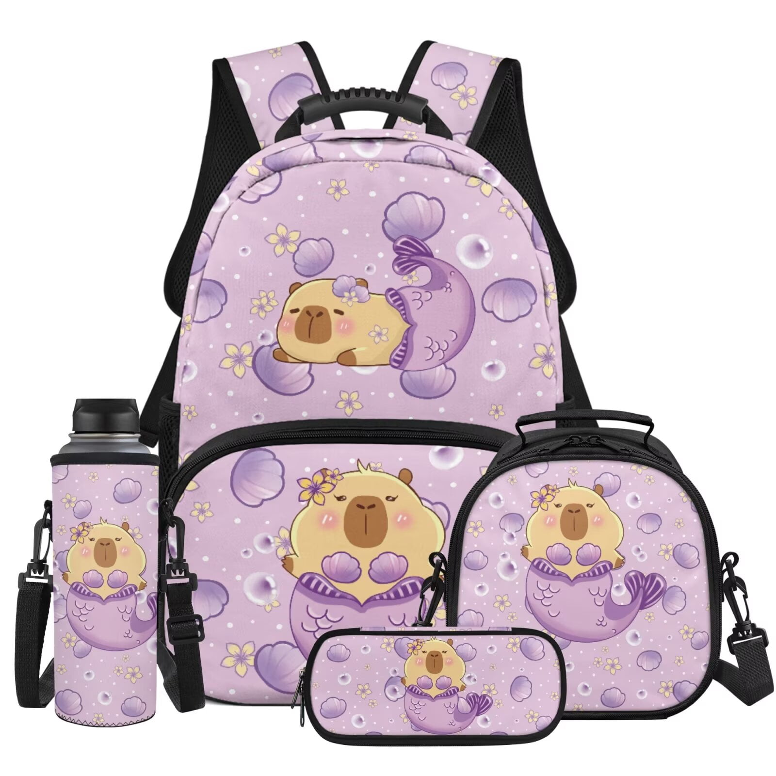 KUIFORTI Cute Capybara 4PCS Girls Backpack Set, Lightweight School Bag ...