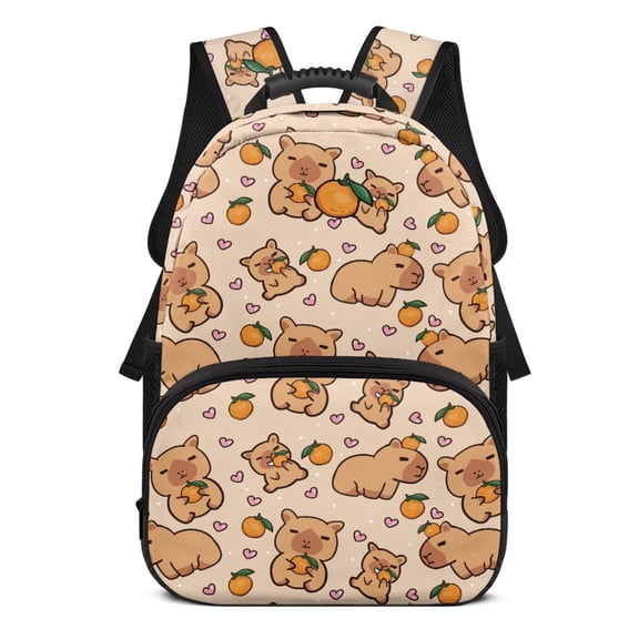 KUIFORTI Cute Capybara Orange Print Kids Backpack Large Capacity Lightweight School Bag with Multiple Storage Pockets for Elementary Primary Middle Back to School Gifts Supplies