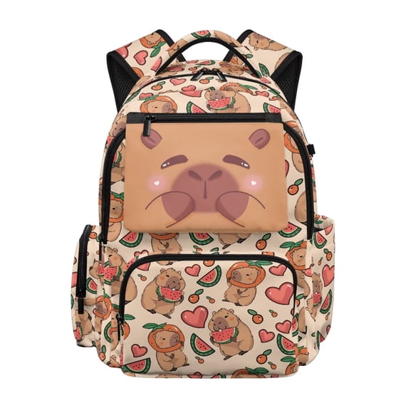 KUIFORTI Cute Capybara Print Girls Backpack Kids Bookbag Durable Polyester with Adjustable Straps Multiple Organizer Pockets for Students Elementary Middle School Daily Use