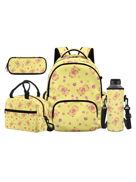 Cute Capybara School Bag and Lunch Bag Set of 4 Girls Backpack with Pencil Case Water Bottle Sleeve for Teens Elementary Middle School Daily Use